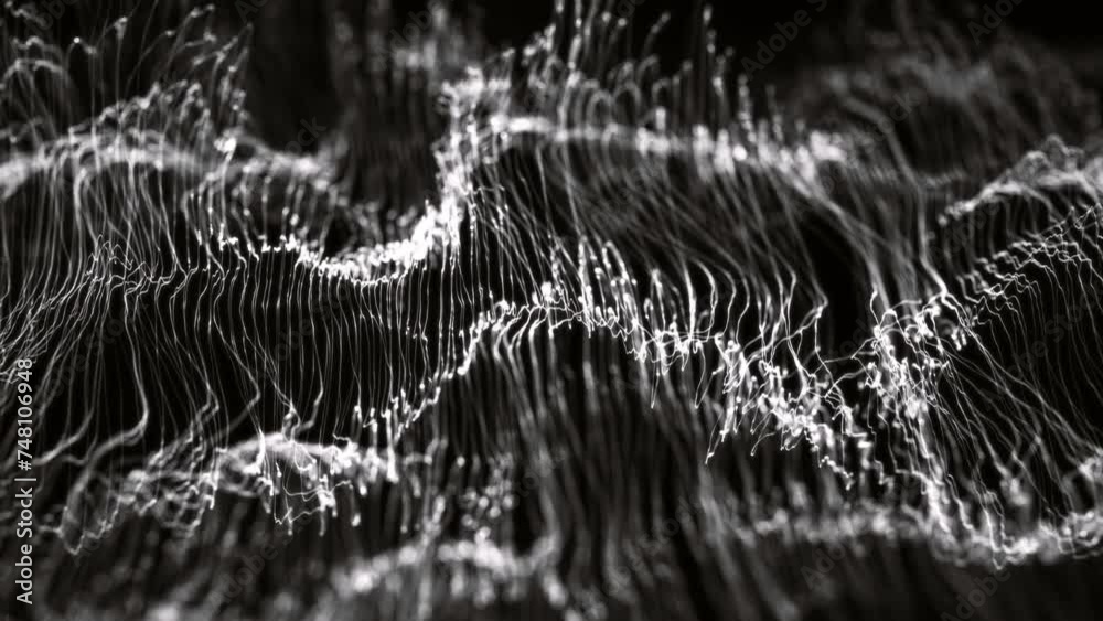 Poster minimal design waving mesh lines background/ motion graphics of an abstract fractal organic mesh sur