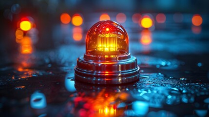 Flashing red warning beacon for police and emergency vehicles, featuring siren and emergency equipment, portrayed in an illustration. - obrazy, fototapety, plakaty