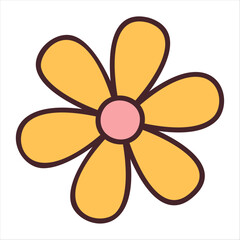 Yellow flower. Doodle style isolated on white background. Spring summer seasons design element. Perfect For Poster Invitation Tshirt Print or Greeting Card. Trendy flat vector illustration 
