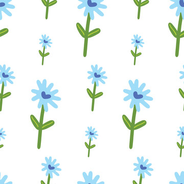 Seamless botanical pattern with hand drawn daisy flowers. Abstract chamomile floral texture. Wrapping paper.