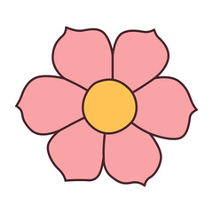 Pink flower. Doodle style isolated on white background. Spring summer seasons design element. Perfect For Poster Invitation Tshirt Print or Greeting Card. Trendy flat vector illustration 