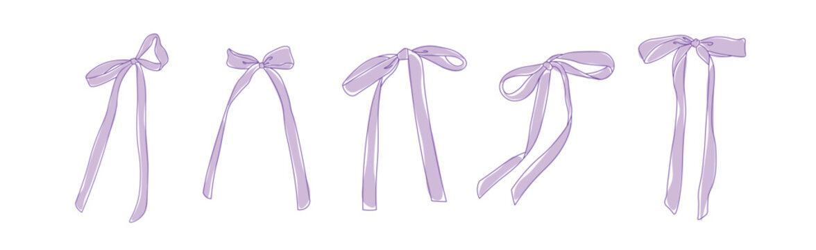 Hand drawn purple bow line art vector
