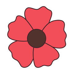 Red flower. Doodle style isolated on white background. Spring summer seasons design element. Perfect For Poster Invitation Tshirt Print or Greeting Card. Trendy flat vector illustration 