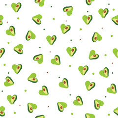 Seamless pattern with heart-shaped avocado
