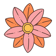 Pink flower. Doodle style isolated on white background. Spring summer seasons design element. Perfect For Poster Invitation Tshirt Print or Greeting Card. Trendy flat vector illustration 