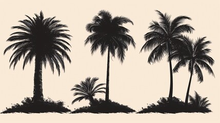 This collection of intricate palm and coconut tree outlines in ebony is ideal for incorporating a hint of exotic paradise into your creative endeavors.