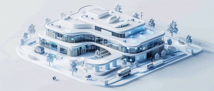 an isometric 3D Smart Hospital building, portraying a technologically advanced healthcare facility. 
