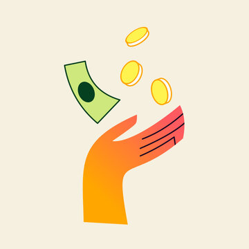 Hand Catching Money Vector Spot Illustration