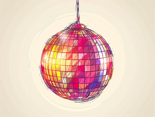 Illustration sketched of hanging colored disco ball
