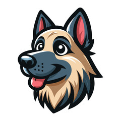Fototapeta premium German shepherd dog cartoon mascot character vector illustration, cute adorable family pet, friendly dog head face design template isolated on white background