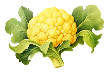 watercolor yellow cauliflower isolated on white background