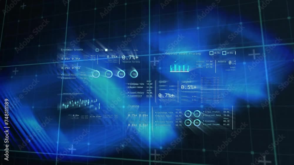 Poster animation of data processing over dark background
