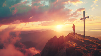 Fototapeta premium Sunset Contemplation atop the Mountain