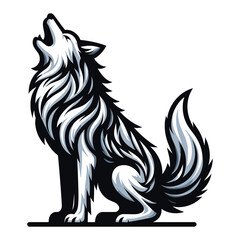 Fototapeta premium Wild howling wolf dog full body design vector illustration, animal wildlife template isolated on white background