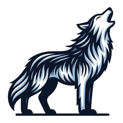 Wild howling wolf dog full body design vector illustration, animal wildlife template isolated on white background