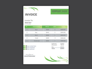 Minimalist professional vector a4 invoice design template.