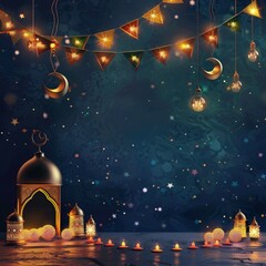 Decorative eid al fitr festival celebration background with copy space. ramadan background for social media advertisement. eid al fitr colorful celebration greeting card with space for text.
