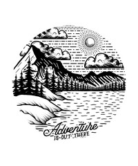 Adventure is out there line art t shirt design illustration