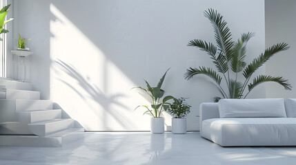 Modern Living Room With White Couch and Potted Plants