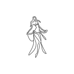 Eastern dance icon, dancing woman silhouette, dancer pose, continuous line drawing, small tattoo, print for clothes and logo design, logo design, isolated vector. Oriental Eastern belly dance.