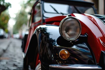 Timeless Charm: Iconic Car in Black and Red, Capturing the Essence of French Automotive Culture with Classic Retro Design.