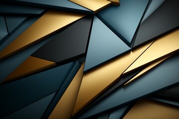 Abstract geometric high tech 3d background with elegant blue, luxurious gold, and crisp white colors
