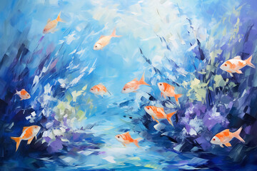 Beautiful underwater landscape. Oil painting in impressionism style.