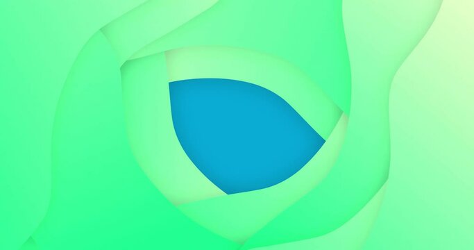 Animation of morphing blue abstract shape moving on layered green background