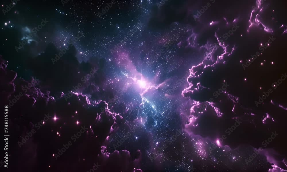 Poster cosmic nebula with stars and glowing clouds. the concept of the universe and infinity.
