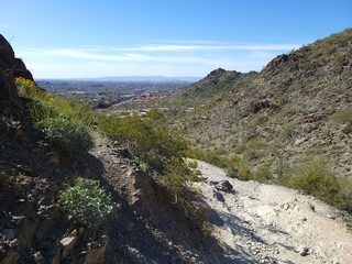 Distant Phoenix downtown and Valley of the Sun as seen from North Mountain Park, Arizona