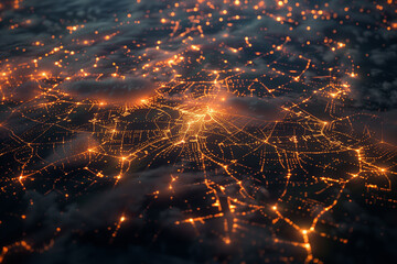 A network of glowing lines, like a city seen from above at night.