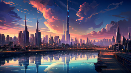 Sunset over the river city,