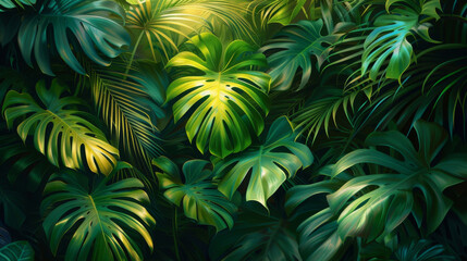 Texture of glistening leaves shimmering in the sunlight their continuous sway lending a sense of endless motion to the jungle.