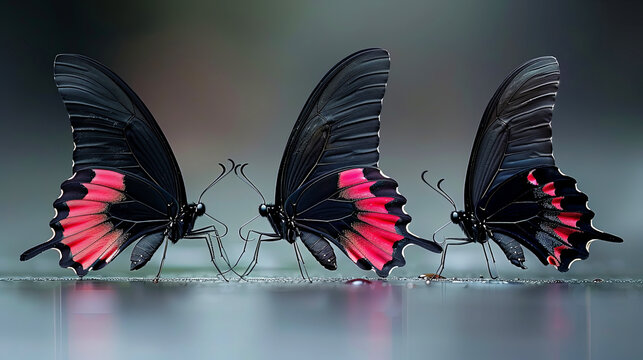 Butterflies soaring around bright colors in the garden, attracting attention with their beauty