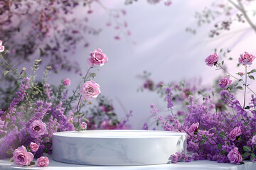 Fototapeta na wymiar Podium background flower rose product pink 3d spring