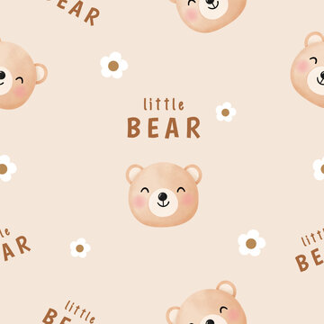 Watercolor seamless pattern with cute little bears for children textile, apparel, nursery decoration, gift wrap paper, background. vector illustration