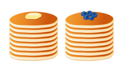 Vector Pancakes with blueberry and butter. Pancake Day. Isolated on a white background. Flat design.