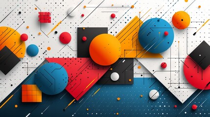Background, Abstract geometric shapes in warm orange and cool blue tones.
Concept: web design, packaging element, book covers or music albums. Neoformist style.