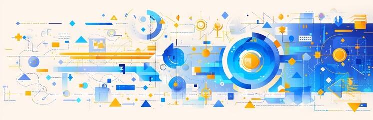 Obraz premium Bright and dynamic abstract in the Neomorphism style with a variety of geometric shapes. Concept: web design, packaging element, book covers or music albums. Banner