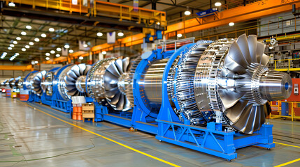 The production of energy with massive generators and turbines operating at full capacity and gene - obrazy, fototapety, plakaty
