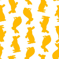 Happy Easter, yellow bunnies pattern. Repeat print (rapport) with transparent background