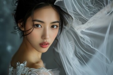Asian bride dressed in a bridal gown