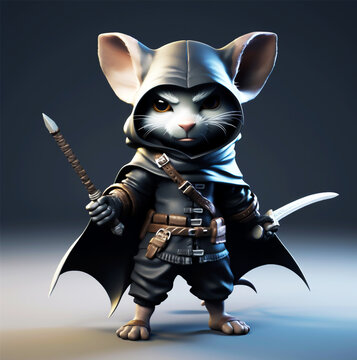 cartoon ninja mouse Samurai with 3D style. Suitable for posters and designs.