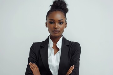 Beautiful African businesswoman in a white background posing alone