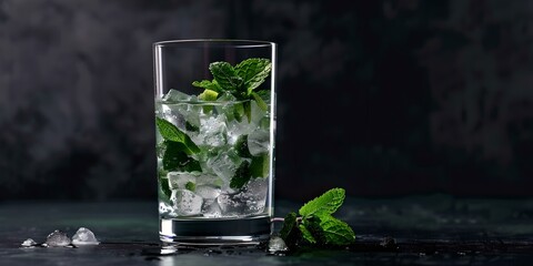 Refreshing mint water in a clear glass, healthy lifestyle concept. ideal for diet and hydration topics. a simple yet elegant beverage presentation. AI