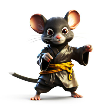 Cartoon image of a ninja mouse Samurai with 3D style. Suitable for posters and designs.