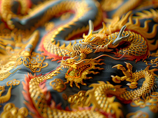 Fototapeta premium Opulent Dragon Embroidery on Luxurious Fabric, Traditional Artistry created with Generative AI technology