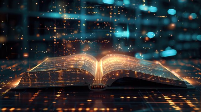 An open hardcover book with an eReader resting on its pages, symbolizing the intersection of traditional reading and digital technology in a classic library setting