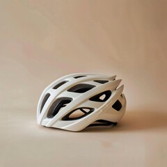 Modern bicycle helmet resting on a soft muted color palette offering copious space for wording