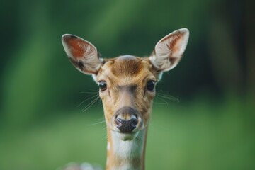 Close up of female fallow deer on green backdrop
